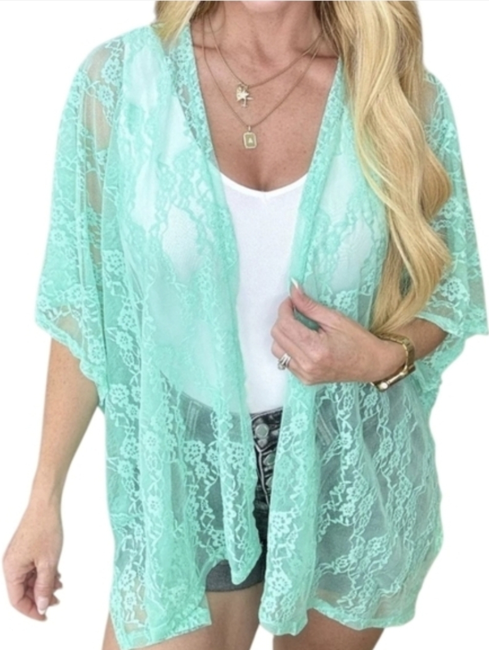 Andrée by Unit Mint Lace Kimono Boho Cardigan Duster 3X NWT